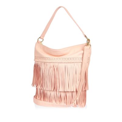 Girls pink fringed slouchy handbag